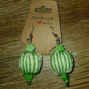 Green and White Handmade Earrings